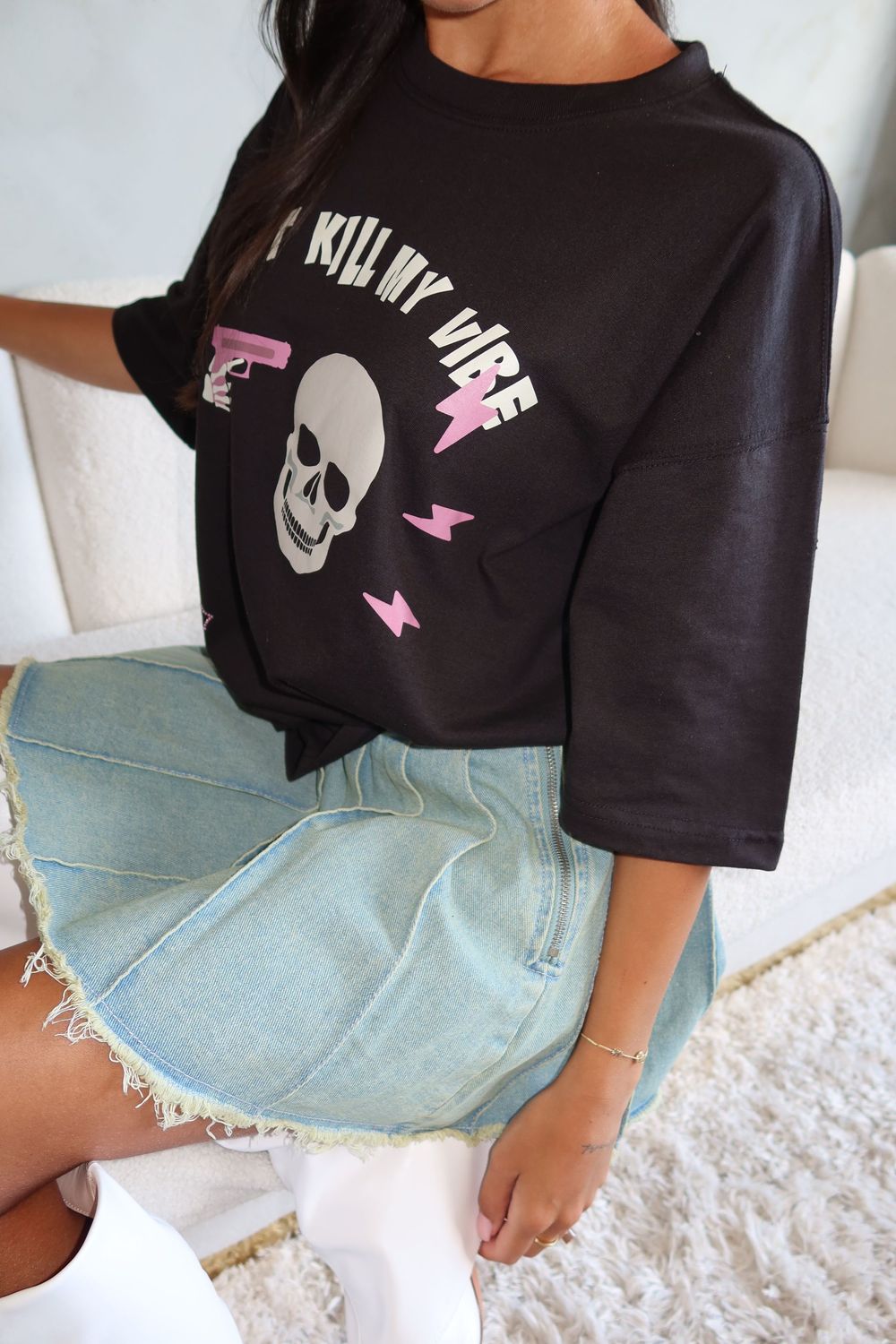 DON’T KILL MY VIBE RHINESTONE TEE – BY PRIORITY
